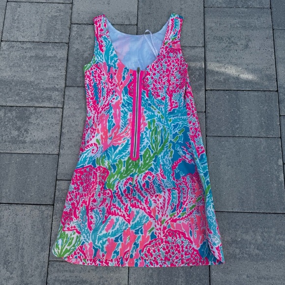 Lilly Pulitzer Lets Cha Cha Aqua Delia Shift Dress Pink Blue Size 2 Holy Grail - Picture 3 of 8